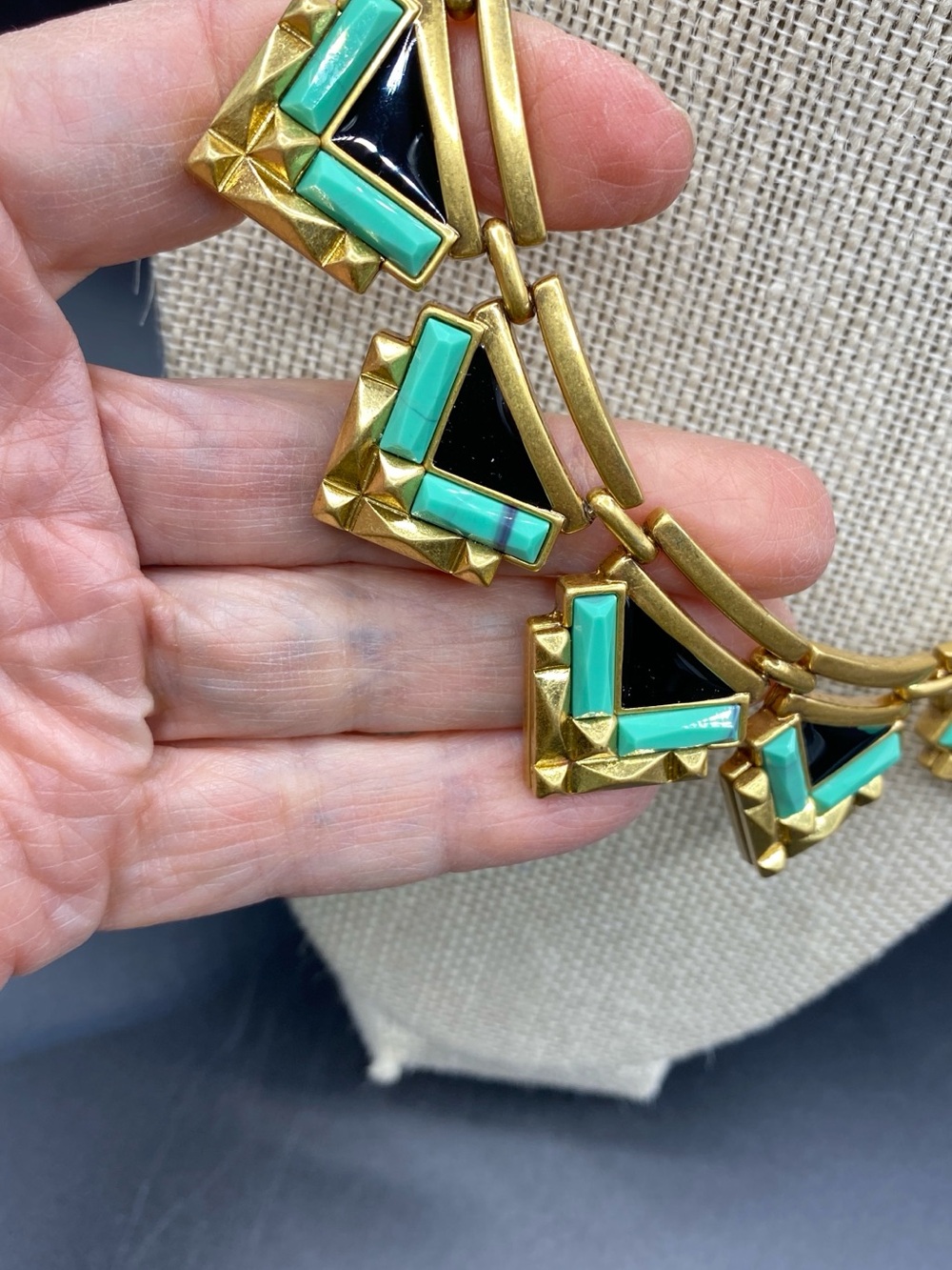 STELLA & DOT Zia Necklace New In Box Statement Black Turqoise Gold Tone - Picture 10 of 12